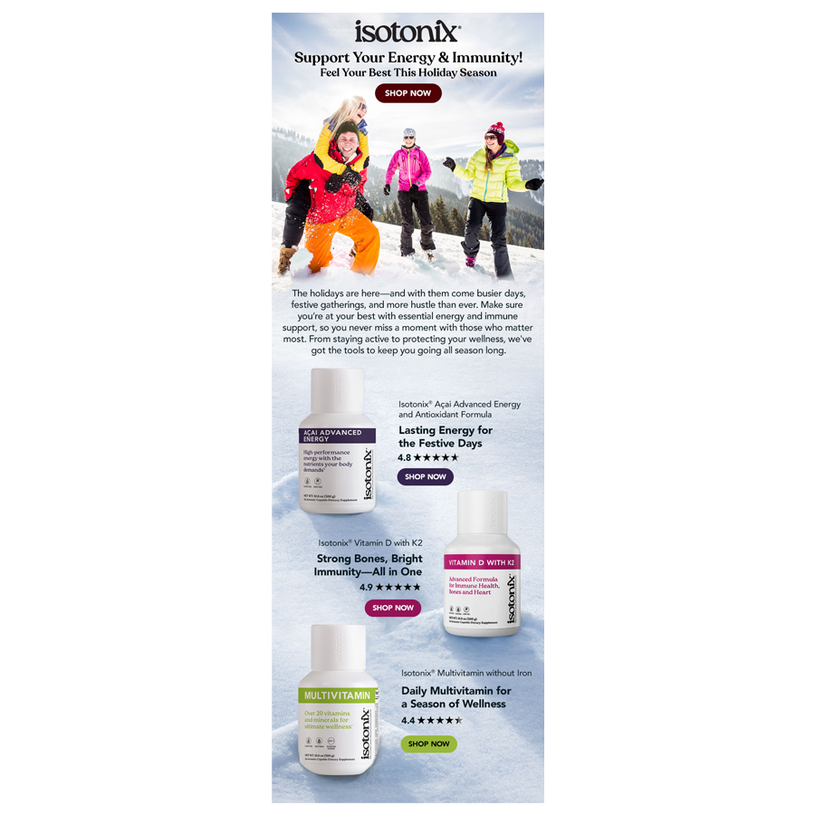 Marketamerica Isotonix Energy and Immune Holiday Email